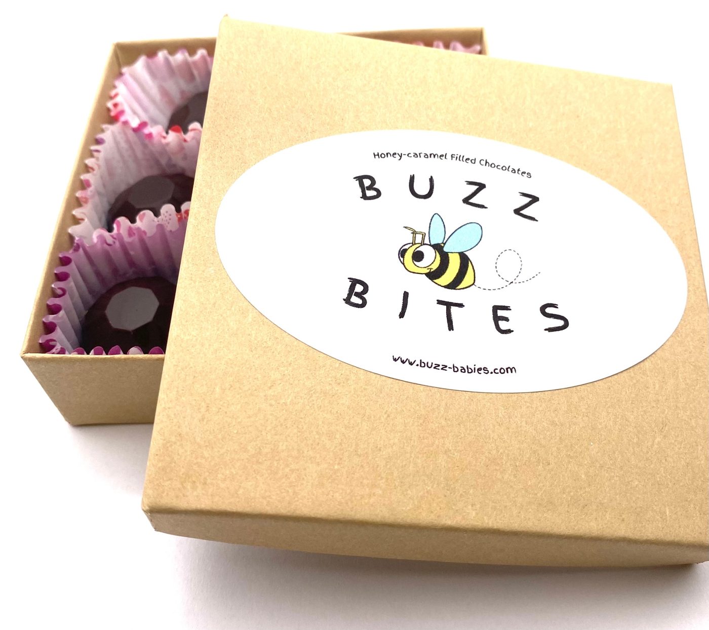 Kraft gift box of Buzz Bites honey-caramel chocolates